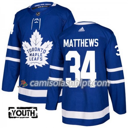 Camisola Toronto Maple Leafs Auston Matthews 34 Adidas 2017-2018 Azul Authentic - Criança